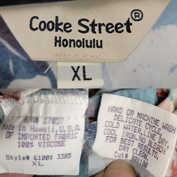 Vintage 80's Cooke Street Dress Hawaiian Sleeveless Shift Mini Palm Blue XL USA - Picture 3 of 13